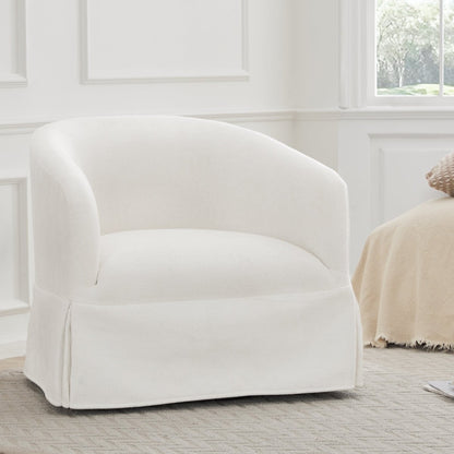 EllaGrace slipcovered swivel armchair with clean lines in bright, cozy living room - CHITA Living