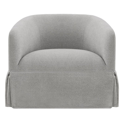 Soft gray EllaGrace swivel armchair with rounded design and kick-pleat corners - CHITA Living