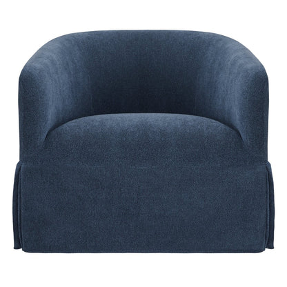 EllaGrace swivel armchair in navy blue with cozy rounded design and kick-pleat details - CHITA Living