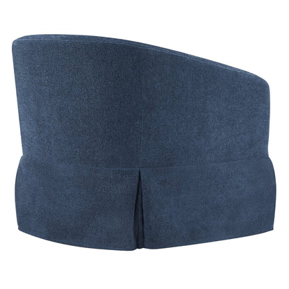 Navy blue EllaGrace swivel armchair back view with sleek kick-pleat detailing - CHITA Living