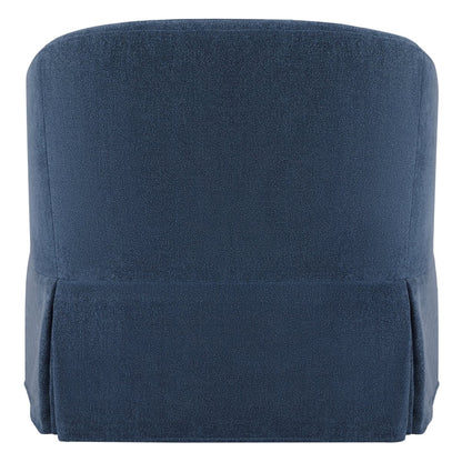 Navy blue EllaGrace swivel armchair back view with kick-pleat detailing - CHITA Living