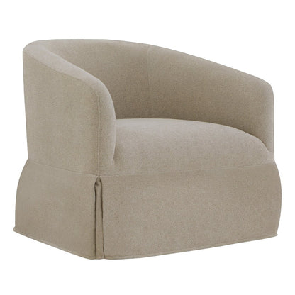 EllaGrace swivel armchair in soft beige with minimalist design and kick-pleat detailing - CHITA Living