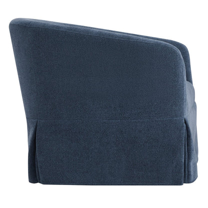 Back of navy blue EllaGrace swivel armchair showcasing clean lines and kick-pleat design - CHITA Living