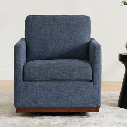 CHITA LIVING-Henry Swivel Accent Chair with Wood Base-Accent Chair-Fabric-Blue-