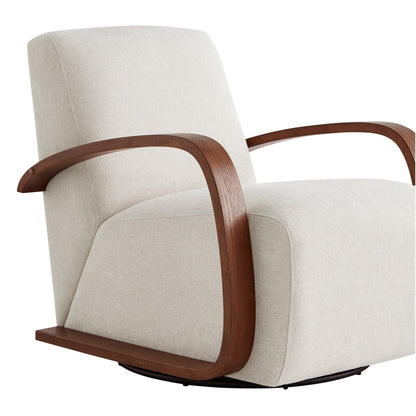 Liora Modern Swivel Accent Chair with cream upholstery and curved wooden arms - CHITA Living