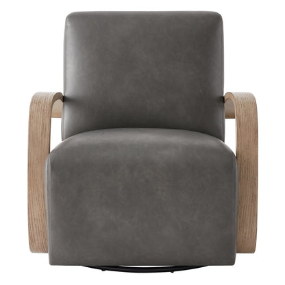 Liora Modern Swivel Accent Chair in gray upholstery with wood arms - CHITA Living