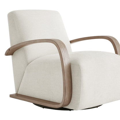 Liora Modern Swivel Accent Chair in cream upholstery with curved light wood arms - CHITA Living