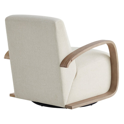 Back view of Liora Modern Swivel Accent Chair in cream upholstery with curved wood arms - CHITA Living