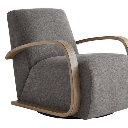 Liora Modern Swivel Accent Chair in gray fabric with curved wooden arms - CHITA Living