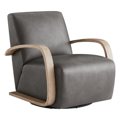 Liora Modern Swivel Accent Chair in gray upholstery with natural wood arms - CHITA Living