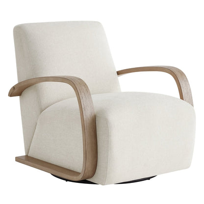 Liora Modern Swivel Accent Chair in cream upholstery with light wood armrests - CHITA Living