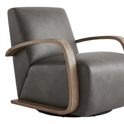 Liora Modern Swivel Accent Chair in gray upholstery with wood armrests and sleek design - CHITA Living