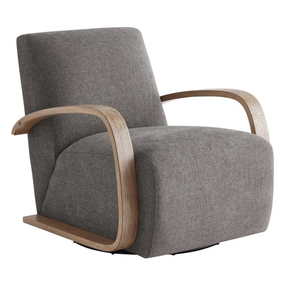 Liora Modern Swivel Accent Chair in gray fabric with curved wooden arms - CHITA Living