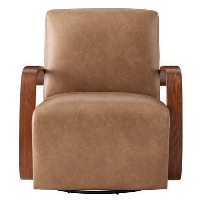 Liora Modern Swivel Accent Chair with tan upholstery and solid wood arms - CHITA Living