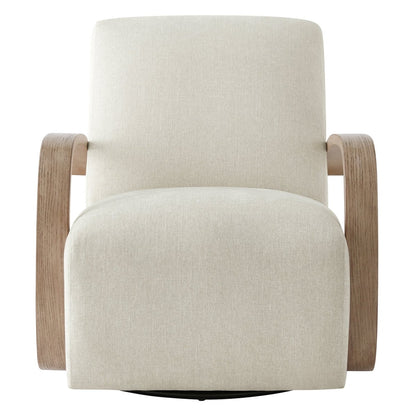 Liora Modern Swivel Accent Chair front view in cream upholstery with light wood arms - CHITA Living