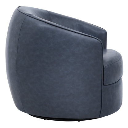 Luke Modern Swivel Accent Chair in dark grey leather showcasing smooth curved design - CHITA Living