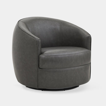 Dark grey round swivel accent chair, perfect for modern cozy living spaces - CHITA Living