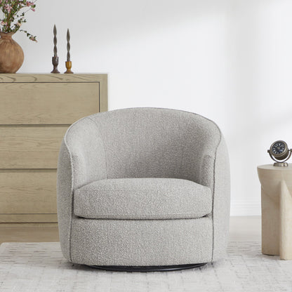 Cozy light grey swivel accent chair with plush fabric in modern living space - CHITA Living