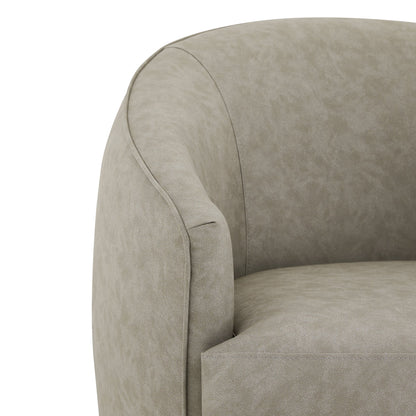 Close-up of light grey swivel accent chair showcasing plush fabric and rounded design - CHITA Living