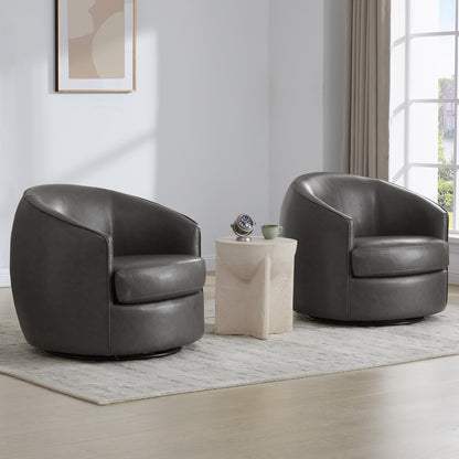 Luke Modern Swivel Accent Chairs in dark grey leather with a stylish side table in a bright room - CHITA Living