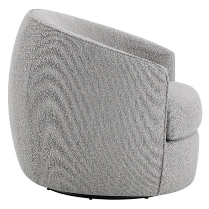 Side view of Luke Modern Swivel Accent Chair in light grey fabric, perfect for cozy corners - CHITA Living