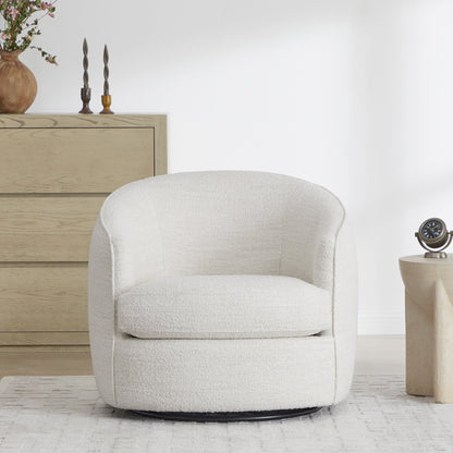 White swivel accent chair with soft fabric, perfect for cozy modern living rooms - CHITA Living