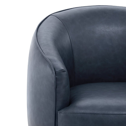 Close-up of Luke Modern Swivel Accent Chair in dark grey leather with soft curvature - CHITA Living