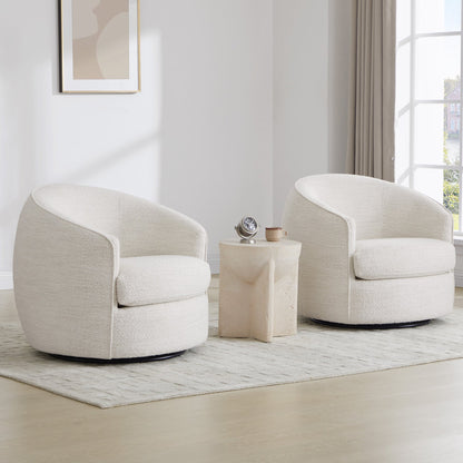 Cozy cream swivel accent chairs with plush fabric beside minimalist side table in bright living room - CHITA Living