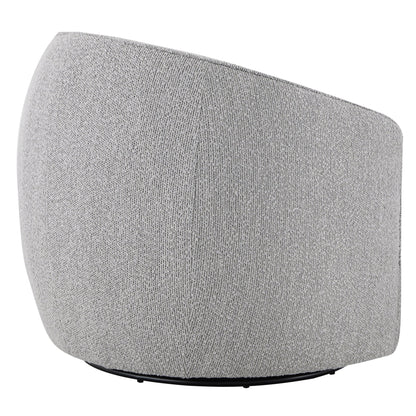 Back view of Luke Modern Swivel Accent Chair in light grey, showcasing its soft rounded design - CHITA Living