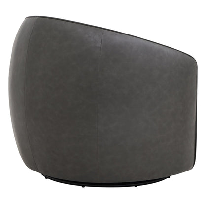 Back view of Luke Modern Swivel Accent Chair in dark grey, showcasing its round shape - CHITA Living