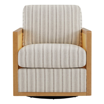 CHITA LIVING-Milly Classic Cane Swivel Armchair-Accent Chair-Gray-Stripes-