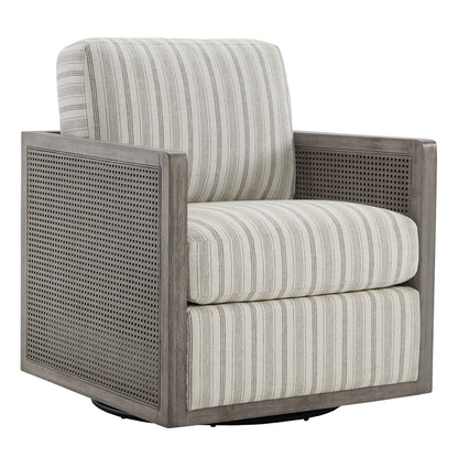 CHITA LIVING-Milly Classic Cane Swivel Armchair-Accent Chair-Gray-Stripes-