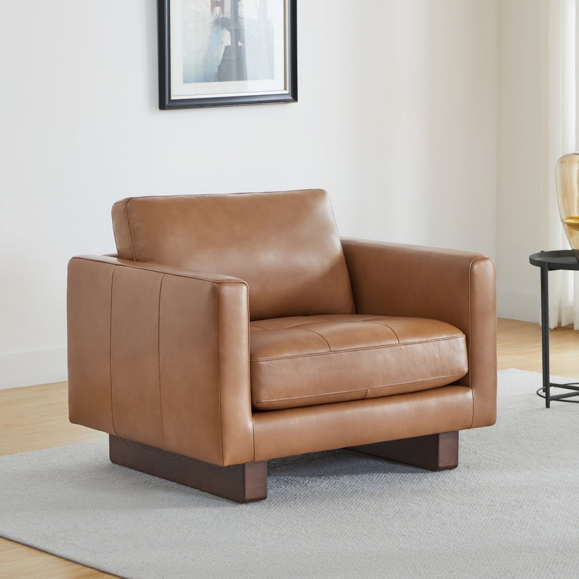 Leather accent chair mid best sale century modern