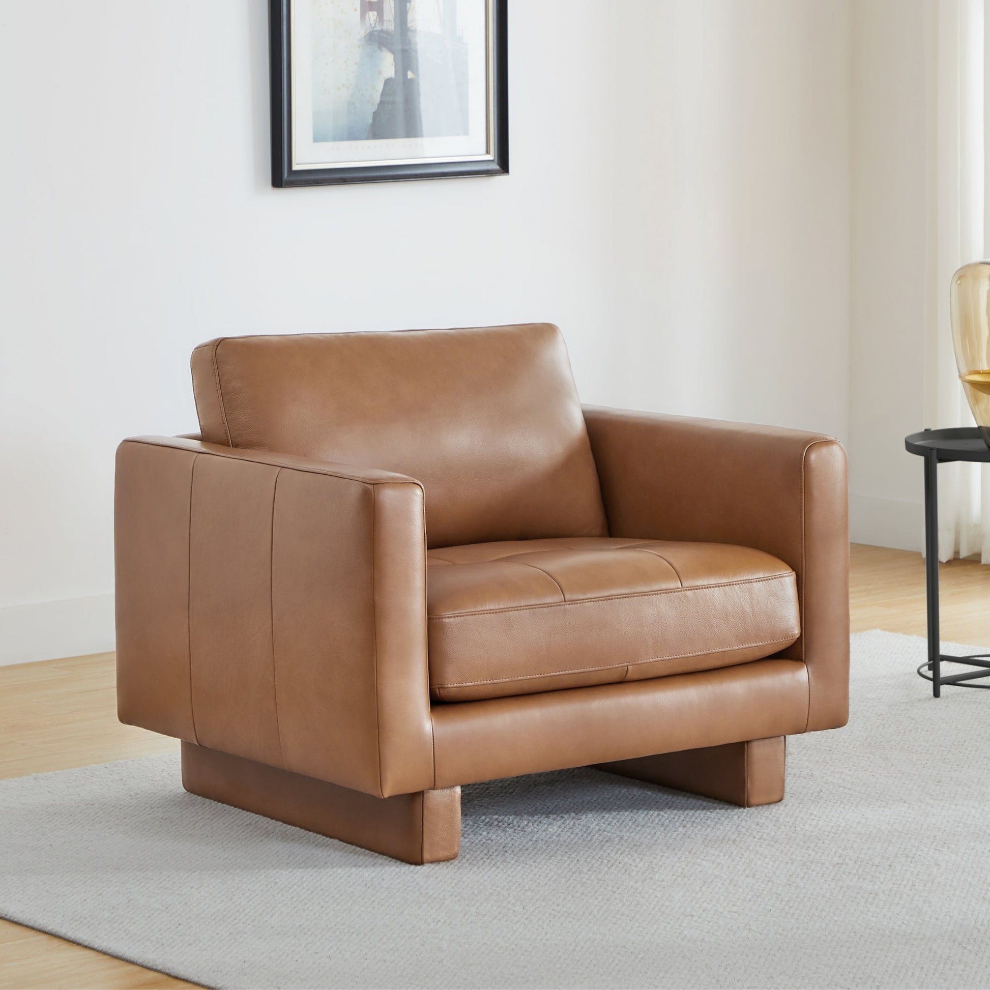 CHITA LIVING-Senan Mid-Century Modern Genunie Leather Armchair-Accent Chair-Genuine Top-grain Leather-Chair with Leather Legs-