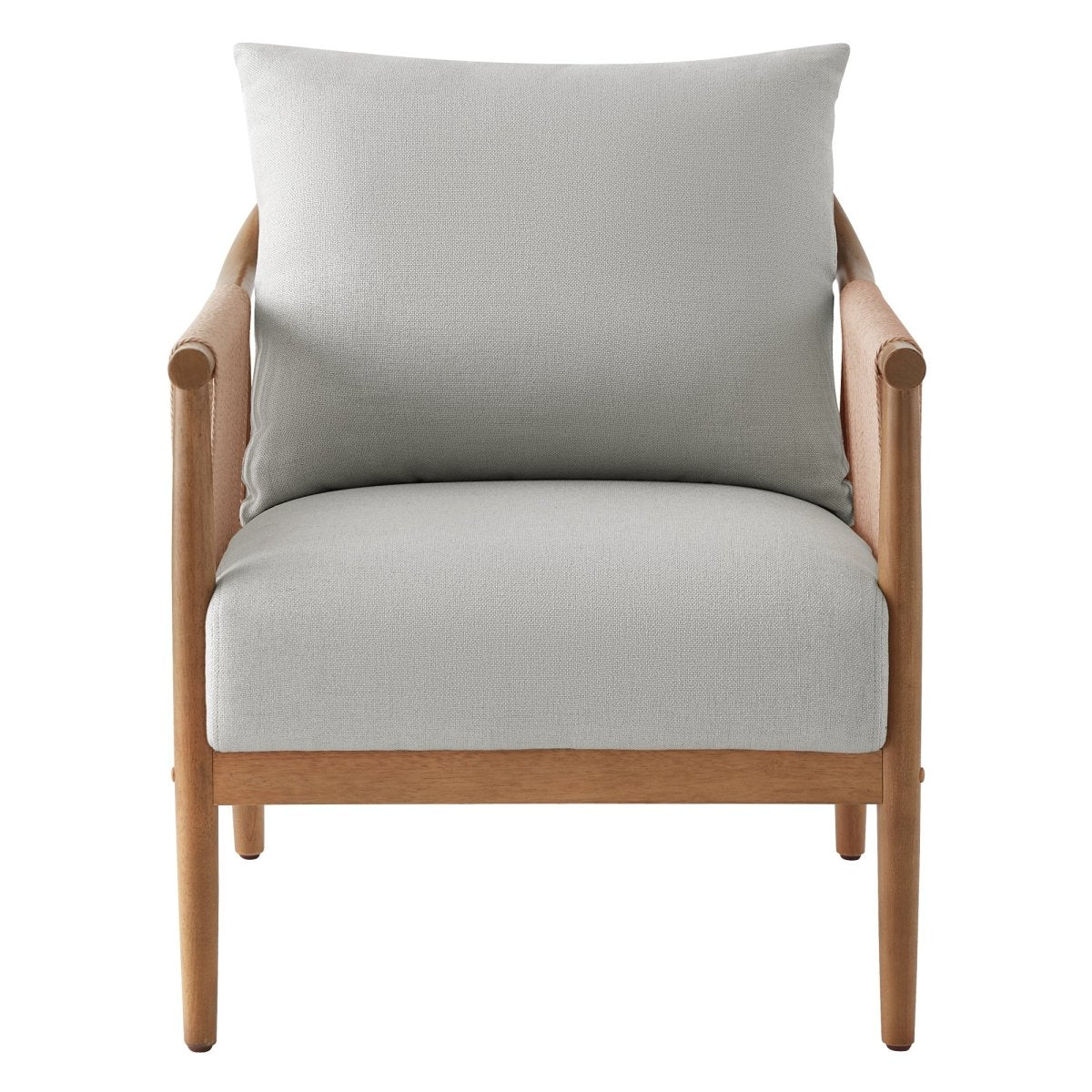 Sienna Modern Braid Chair with soft cream cushion and natural wood frame in a bright setting - CHITA Living