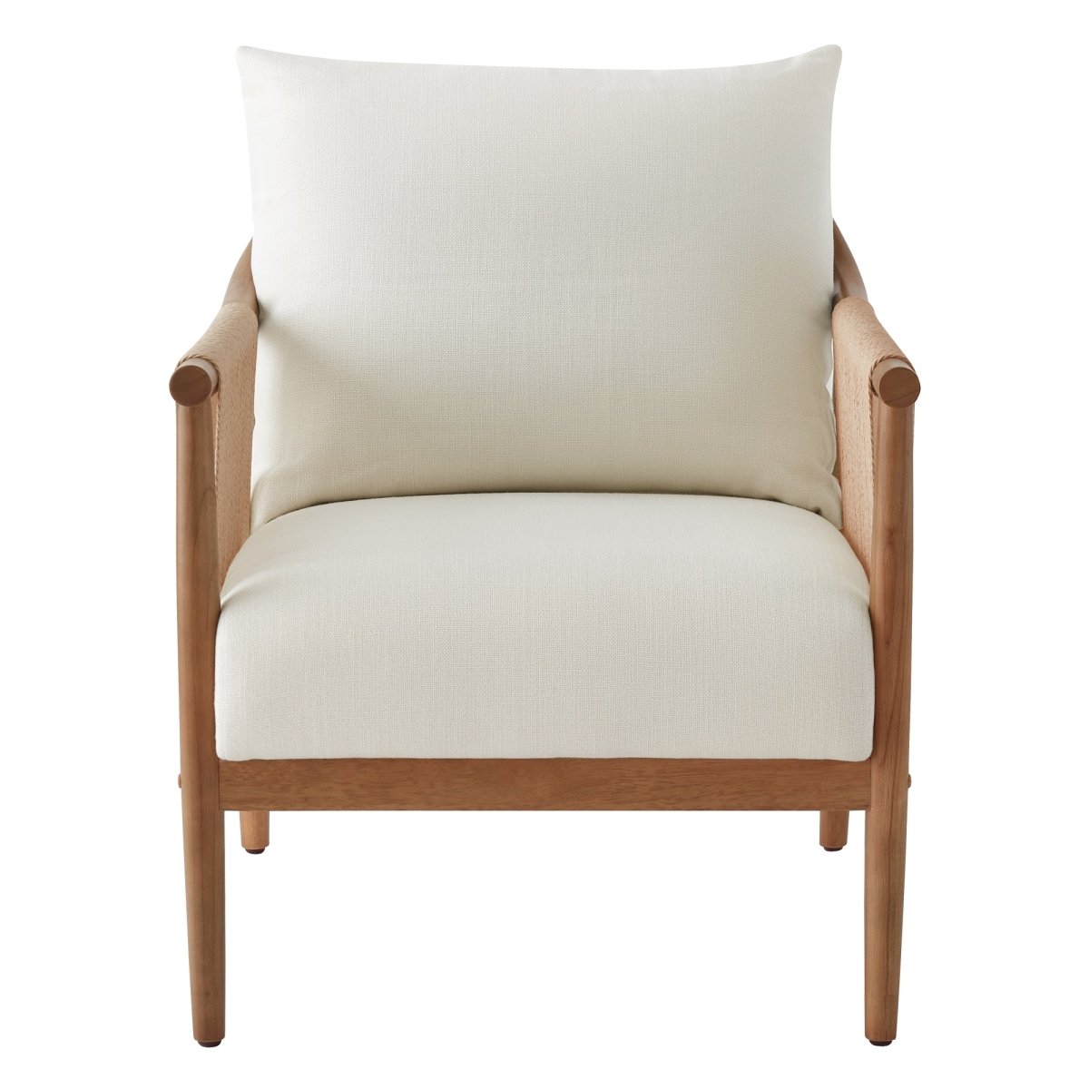 Sienna Modern Braid Chair with plush cream cushion and natural wood in bright setting - CHITA Living