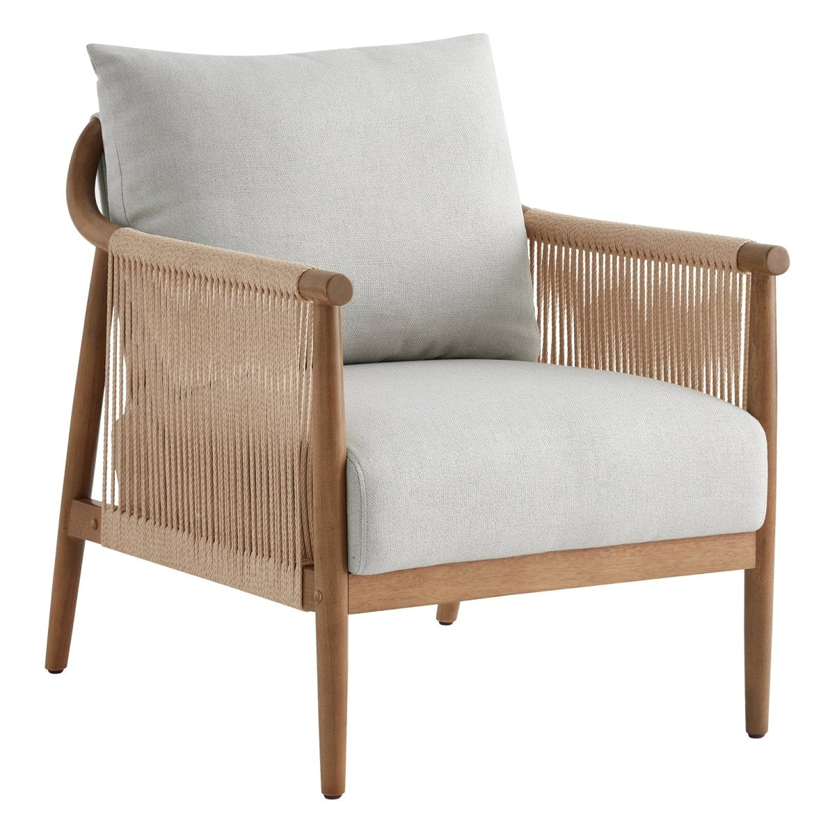 Sienna Modern Braid Chair with natural wood and cream cushion in bright room - CHITA Living