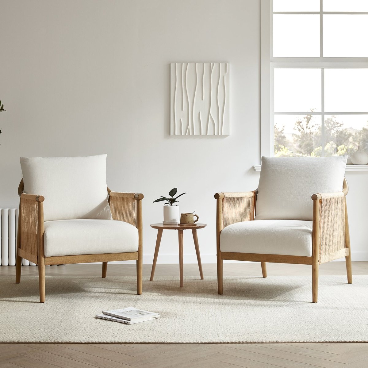 Sienna Modern Braid Chair with cream cushion in bright, airy living space - CHITA Living