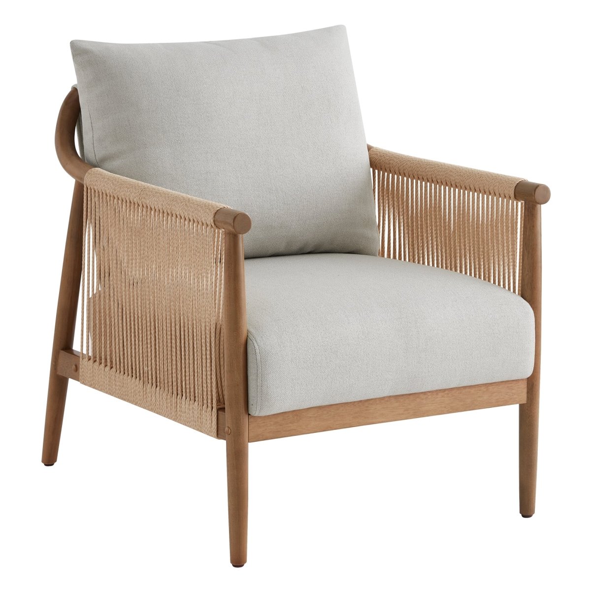 Sienna Modern Braid Chair with braided backrest and cream cushion in bright room - CHITA Living