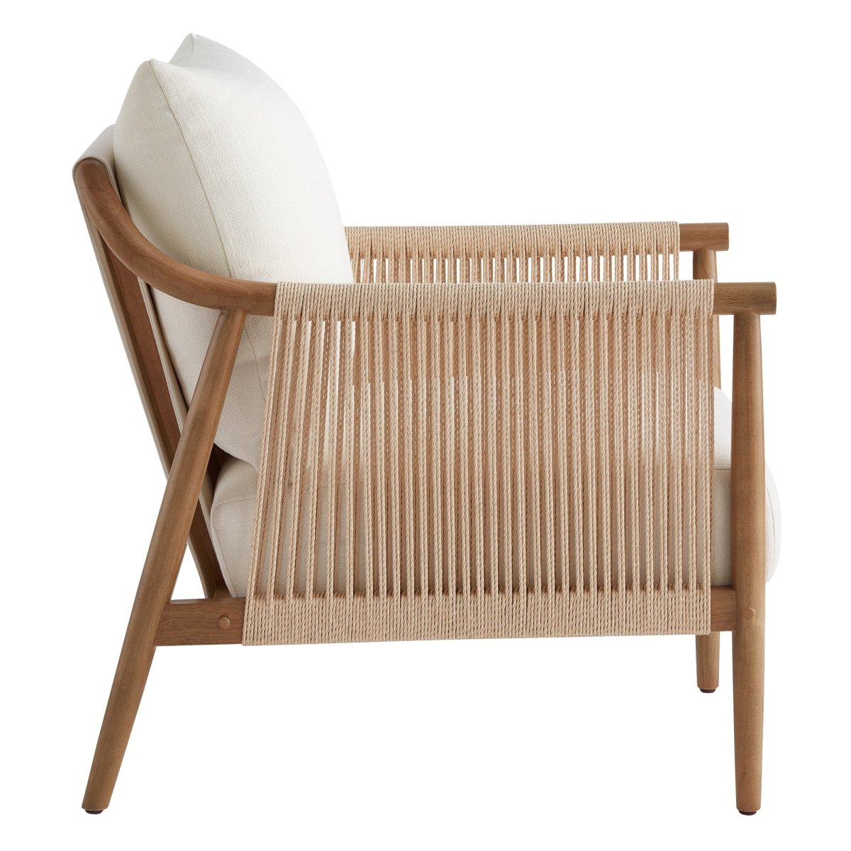 Side view of Sienna Modern Braid Chair with cream cushion and braided backrest - CHITA Living