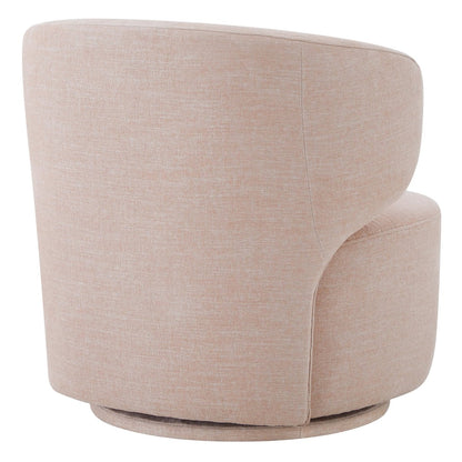 Back view of Skylar swivel accent chair in soft beige fabric showcasing modern curves - CHITA Living