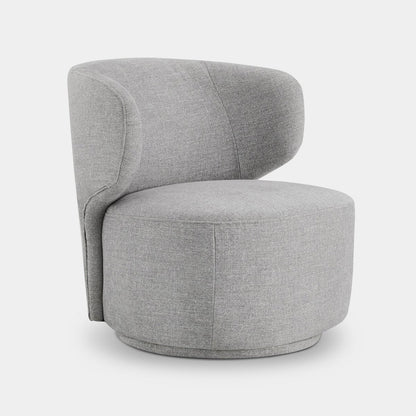 Skylar modern swivel accent chair in soft grey upholstery with a round shape - CHITA Living