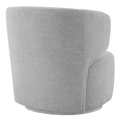 Back view of the Skylar swivel accent chair in soft grey with contemporary curves - CHITA Living