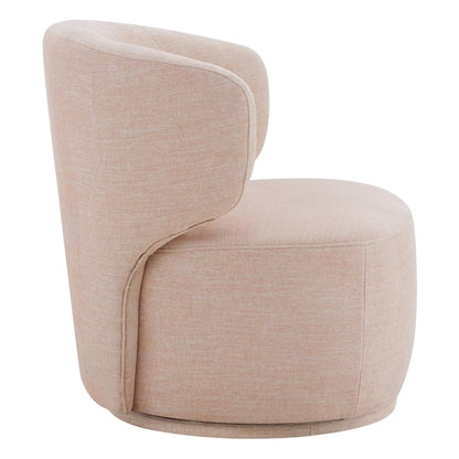 Skylar modern swivel accent chair side view in soft beige fabric with rounded design - CHITA Living