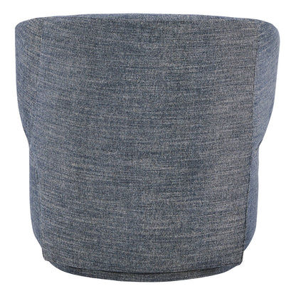 Back view of Skylar swivel accent chair in dark denim fabric with contemporary curves - CHITA Living