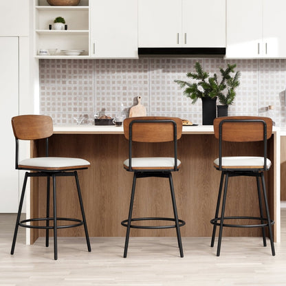 Three Aislinn swivel bar stools at a modern kitchen island with wood accents - CHITA Living