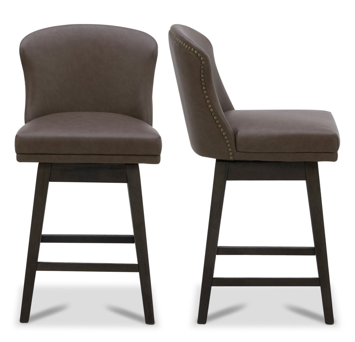 Avery swivel counter stool with dark fabric, curved backrest, and light wood legs - CHITA Living