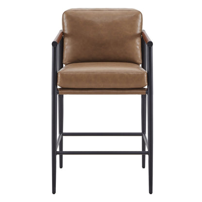 Charlotte Modern Counter Stool with sleek metal frame and brown leather in modern kitchen - CHITA Living