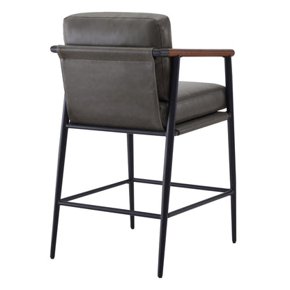 Charlotte Modern Counter Stool back view with dark green leather seat and metal frame - CHITA Living