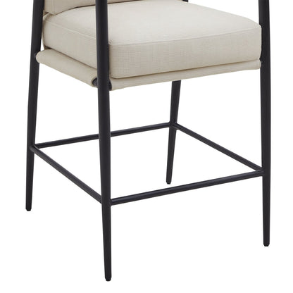 Charlotte Modern Counter Stool with cream fabric seat and black metal frame - CHITA Living